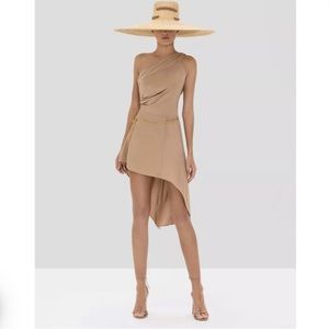 Alexis Mellie One-Shoulder Tan Gold chain dress